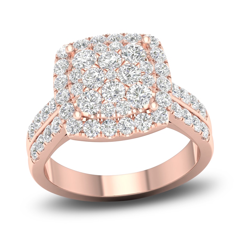 Diamond Cushion Engagement Ring 1-1/2 ct tw Round 14K Rose Gold