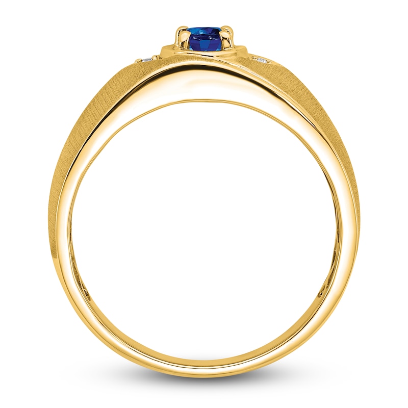 Main Image 2 of Men's Natural Blue Sapphire Ring Diamond Accents 14K Yellow Gold