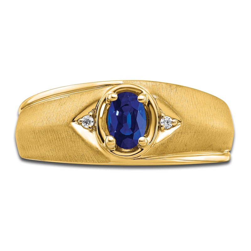 Main Image 3 of Men's Natural Blue Sapphire Ring Diamond Accents 14K Yellow Gold