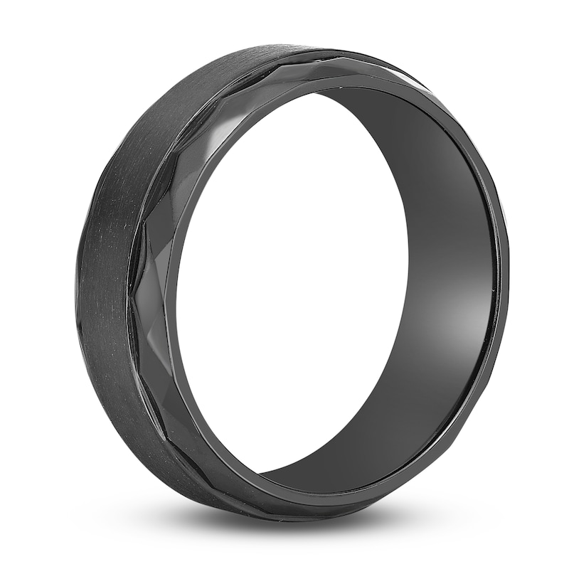 Main Image 2 of Men's Hammered Edge Wedding Band Black Zirconium 8.0mm