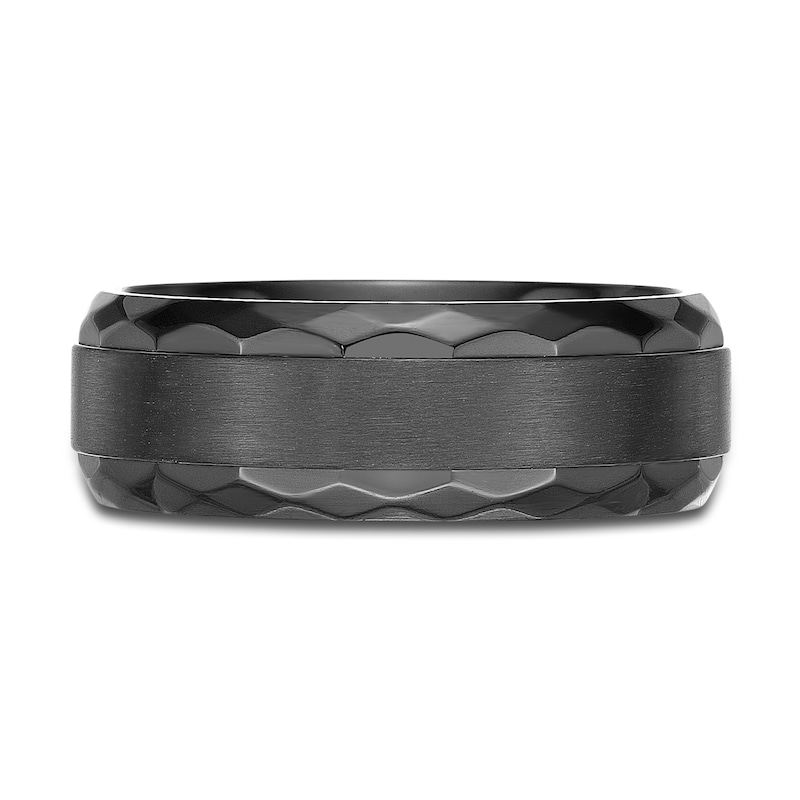 Main Image 3 of Men's Hammered Edge Wedding Band Black Zirconium 8.0mm