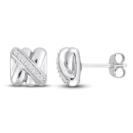 Y-Knot Diamond Stud Earrings 1/15 ct tw Round 14K White Gold