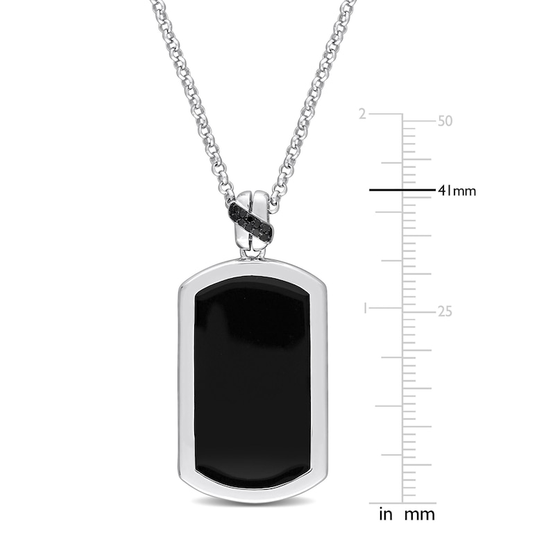 Y-Knot Men's Black Enamel Diamond Dog Tag Necklace 1/20 ct tw Round Sterling Silver 22"