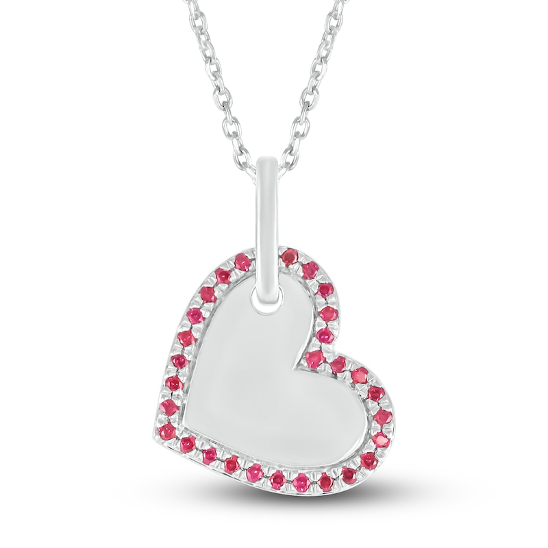 Main Image 1 of Lab-Created Ruby Heart Necklace Sterling Silver