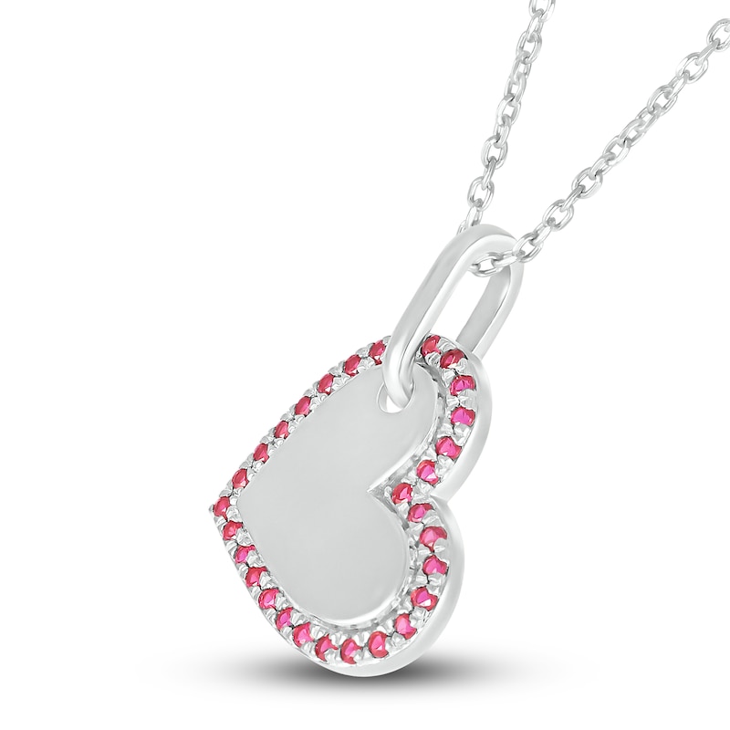 Main Image 2 of Lab-Created Ruby Heart Necklace Sterling Silver