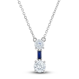 Vera Wang WISH Lab-Created Diamond & Natural Blue Sapphire Pendant Necklace 1 ct tw Round/Baguette 14K White Gold 19&quot;