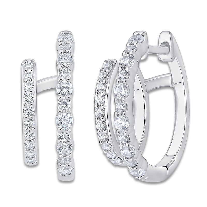 Main Image 1 of Diamond Stacked Hoop Earrings 1/2 ct tw Round 14K White Gold