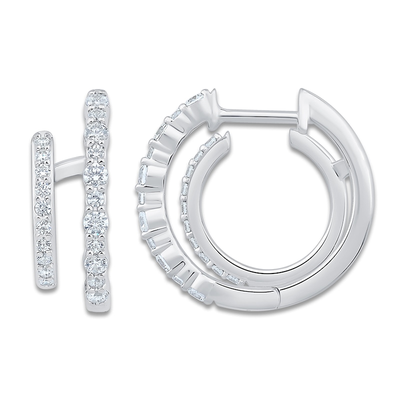 Main Image 2 of Diamond Stacked Hoop Earrings 1/2 ct tw Round 14K White Gold