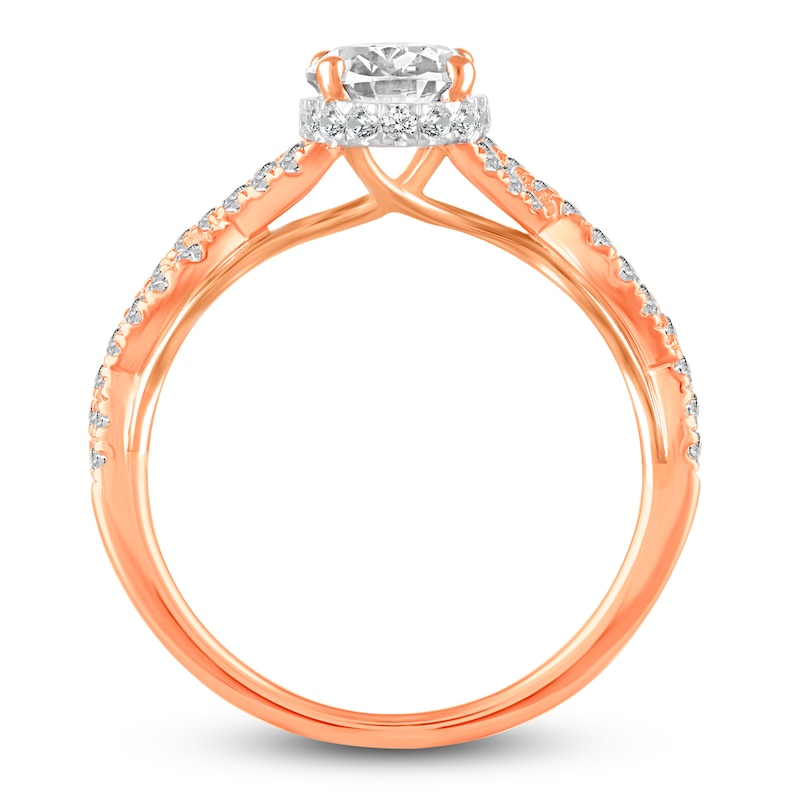 Main Image 2 of Diamond Twist Engagement Ring 1-3/8 ct tw Oval/Round 14K Rose Gold