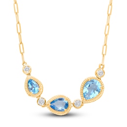 Kallati Pear-Shaped Natural Blue Topaz Necklace 1/15 ct tw Round 14K Yellow Gold 18&quot;