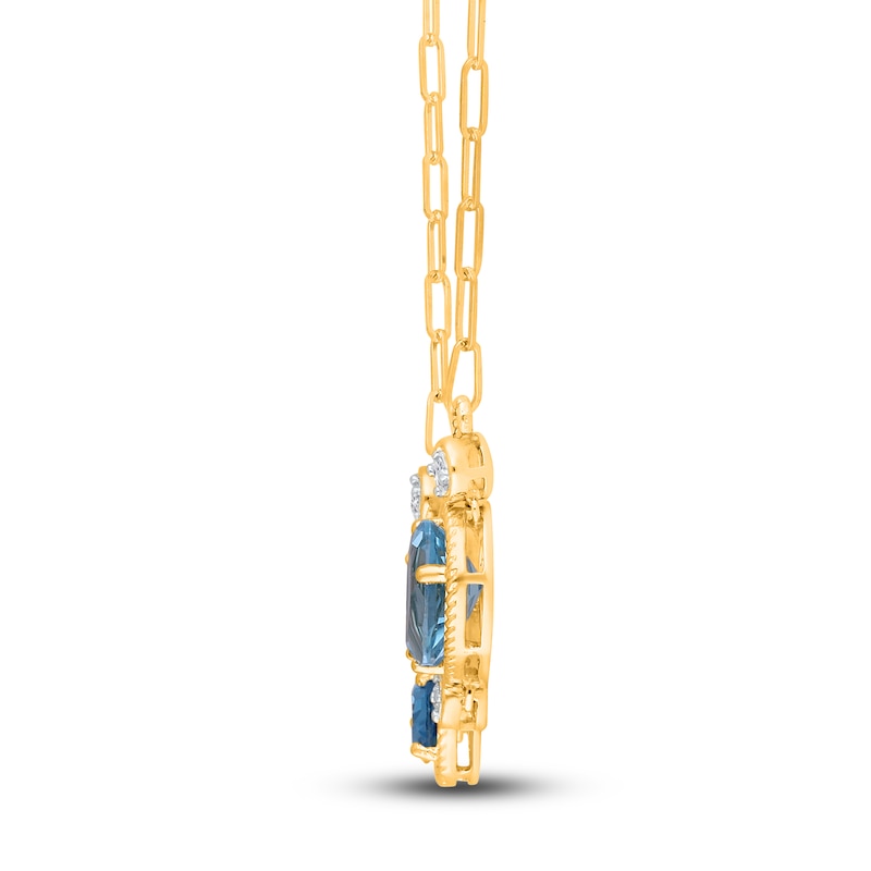 Main Image 2 of Kallati Pear-Shaped Natural Blue Topaz Necklace 1/15 ct tw Round 14K Yellow Gold 18&quot;