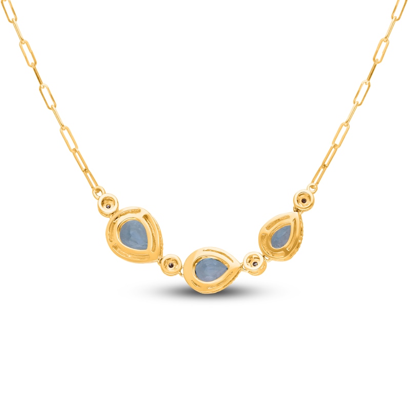 Main Image 3 of Kallati Pear-Shaped Natural Blue Topaz Necklace 1/15 ct tw Round 14K Yellow Gold 18&quot;