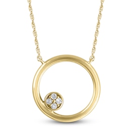 High-Polish Circle Pendant Necklace Diamond Accents 14K Yellow Gold 18&quot;