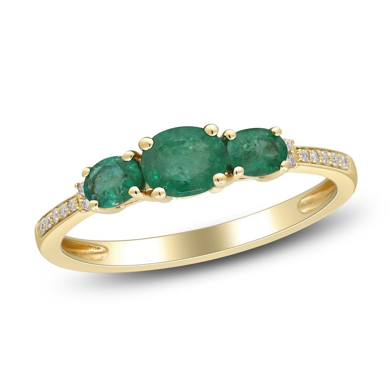 Natural Emerald & Diamond 3-Stone Ring 1/20 ct tw 14K Yellow Gold
