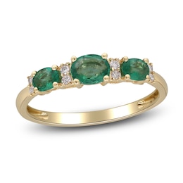 Natural Emerald & Diamond 3-Stone Ring 1/20 ct tw 14K Yellow Gold