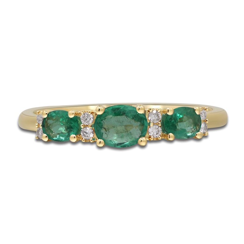 Main Image 2 of Natural Emerald & Diamond 3-Stone Ring 1/20 ct tw 14K Yellow Gold