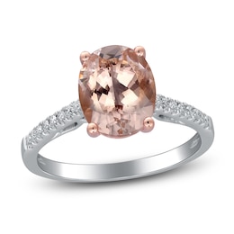 Oval-Cut Natural Morganite & Diamond Engagement Ring 1/5 ct tw 14K Two-Tone Gold