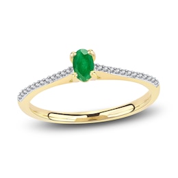 Oval-Cut Natural Emerald & Diamond Ring 1/15 ct tw 14K Yellow Gold