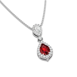 Natural Ruby & Diamond Pendant Necklace 1/4 ct tw 14K White Gold 18&quot;