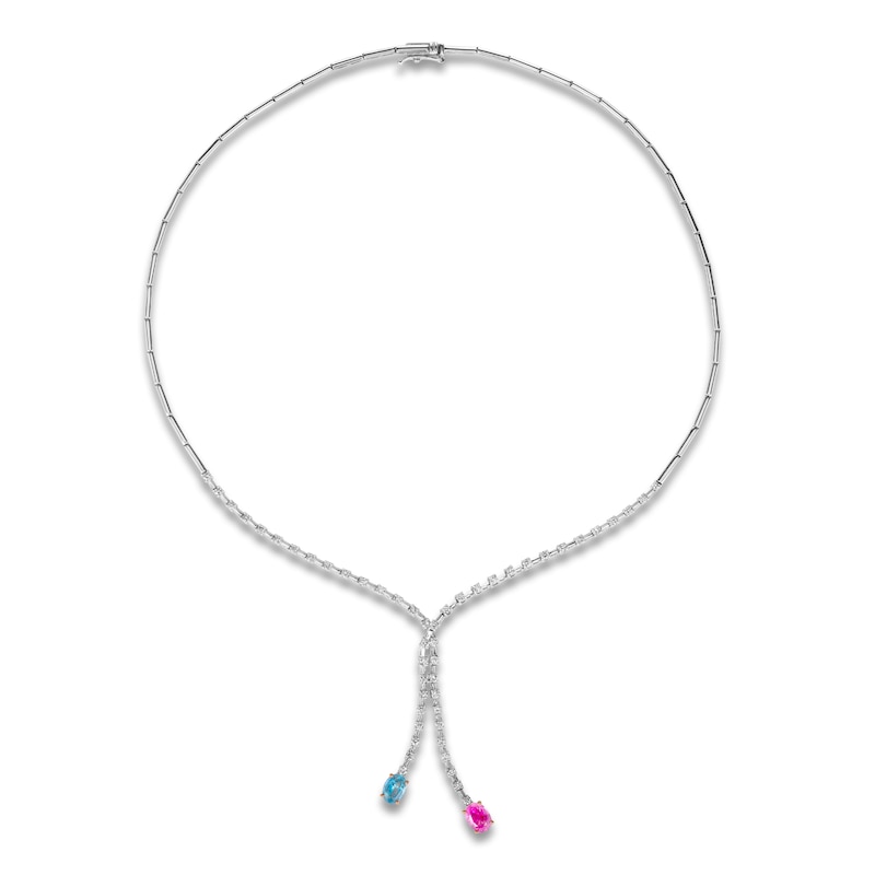 Le Vian Couture Oval-Cut Natural Blue & Pink Sapphire Dangle Necklace 1-1/3 ct tw Diamonds 18K Vanilla Gold