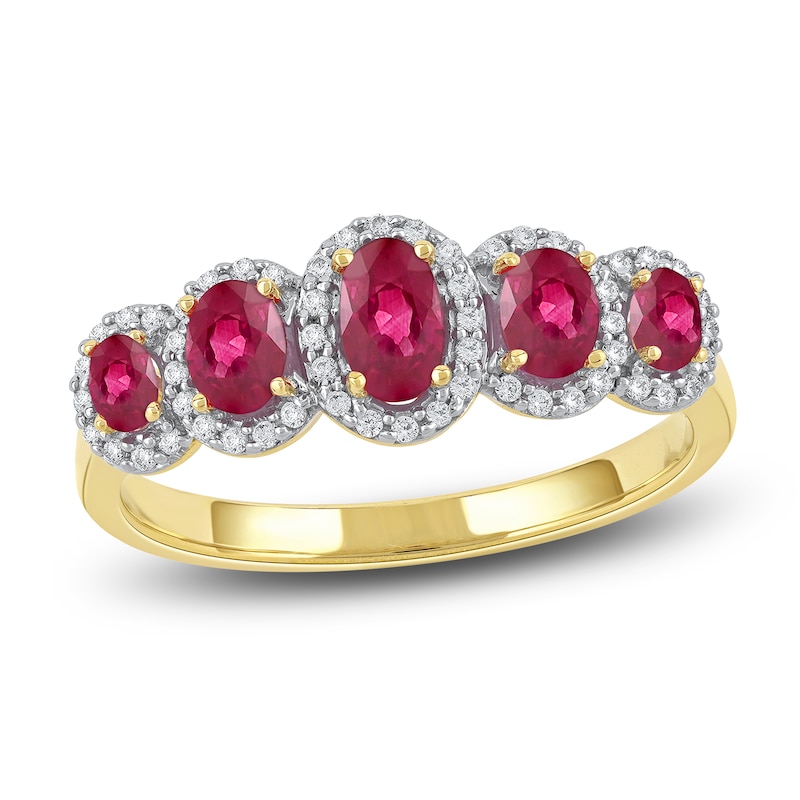 Oval-Cut Natural Ruby & Diamond Ring 1/6 ct tw 14K Yellow Gold | Jared