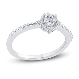 Diamond Engagement Ring 3/8 ct tw Cushion/Round 14K White Gold