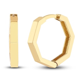 Hexagon Polished Huggie Earrings 14K Yellow Gold 14.35mm