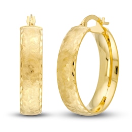 Diamond-Cut Satin Hoop Earrings 14K Yellow Gold 20mm