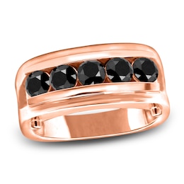 Men's Black Diamond Anniversary Ring 1-1/4 ct tw Round 14K Rose Gold