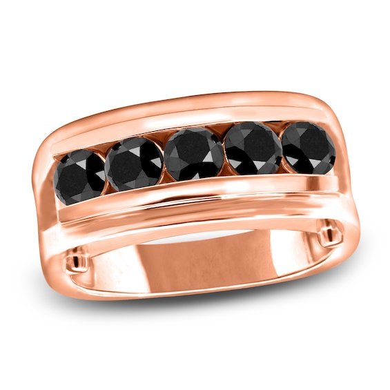 Men's Black Diamond Anniversary Ring 1-1/4 ct tw Round 14K Rose Gold