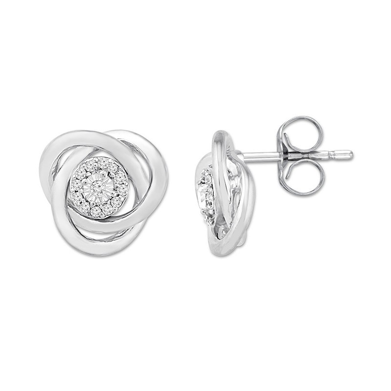 Main Image 1 of Diamond Knot Earrings 1/20 ct tw Round Sterling Silver