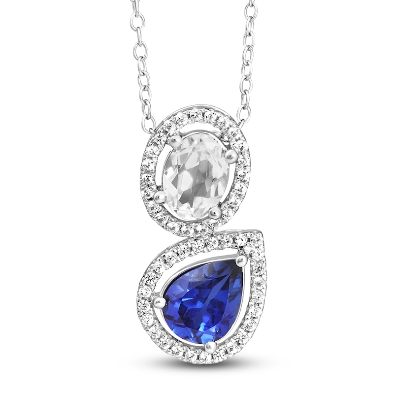 White & Blue Lab-Created Sapphire Pendant Necklace 10K White Gold 18