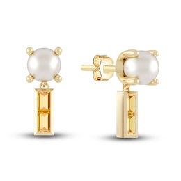 Juliette Maison Natural Citrine Baguette and Freshwater Cultured Pearl Earrings 10K Yellow Gold