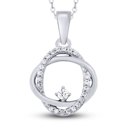 Diamond Double Oval Pendant Necklace 1/10 ct tw Round 14K White Gold 18&quot;