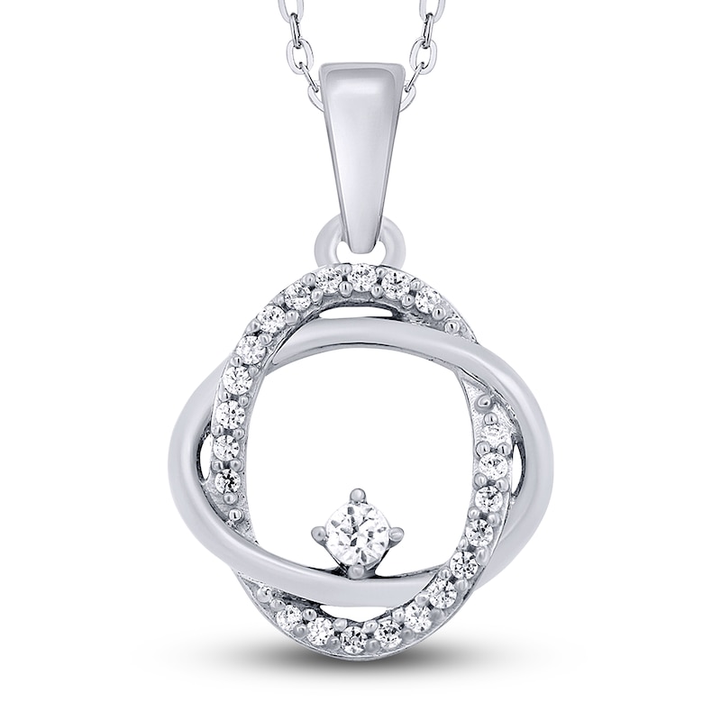 Main Image 1 of Diamond Double Oval Pendant Necklace 1/10 ct tw Round 14K White Gold 18&quot;