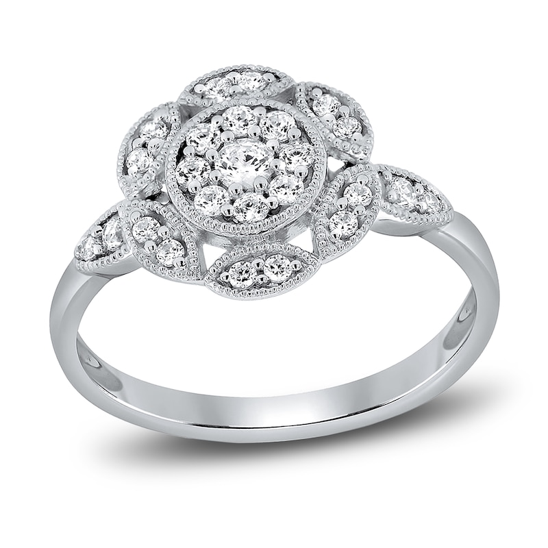 Main Image 1 of Diamond Floral Ring 1/3 ct tw Round 14K White Gold