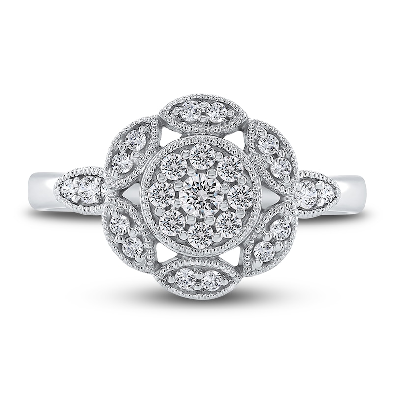 Main Image 3 of Diamond Floral Ring 1/3 ct tw Round 14K White Gold