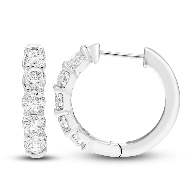 Main Image 2 of Diamond Hoop Earrings 1 ct tw Round 14K White Gold