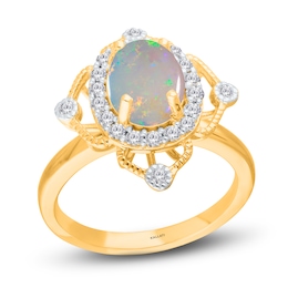 Kallati Oval-Cut Natural Opal Ring 3/8 ct tw Diamonds 14K Yellow Gold