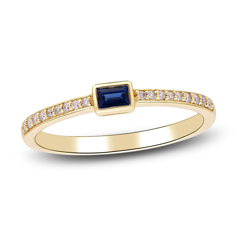 Main Image 1 of Natural Blue Sapphire Ring 1/10 ct tw Diamonds 14K Yellow Gold