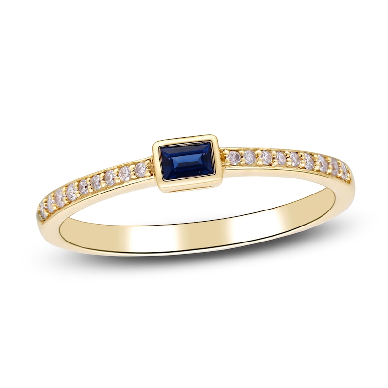 Main Image 2 of Natural Blue Sapphire Ring 1/10 ct tw Diamonds 14K Yellow Gold