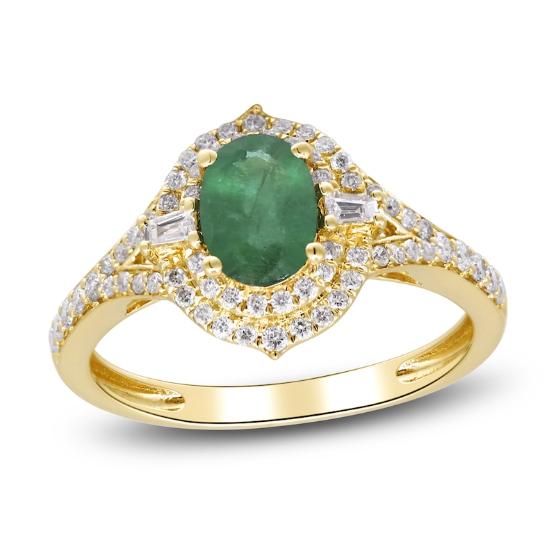 Main Image 1 of Natural Emerald & Diamond Ring 3/8 ct tw 14K Yellow Gold