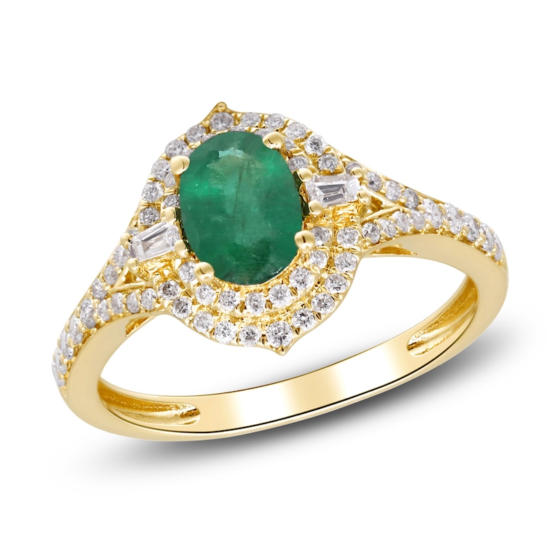 Main Image 2 of Natural Emerald & Diamond Ring 3/8 ct tw 14K Yellow Gold