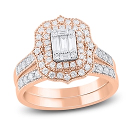 Round & Baguette-Cut Diamond Bridal Set 1 ct tw 14K Rose Gold