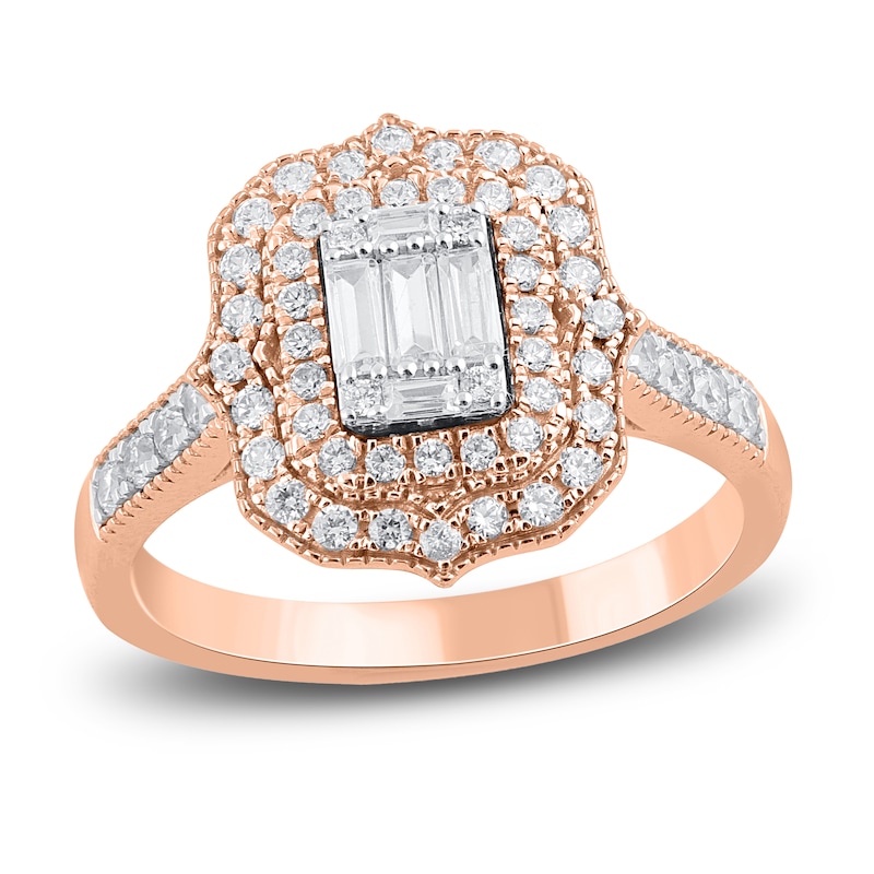 Main Image 2 of Round & Baguette-Cut Diamond Bridal Set 1 ct tw 14K Rose Gold