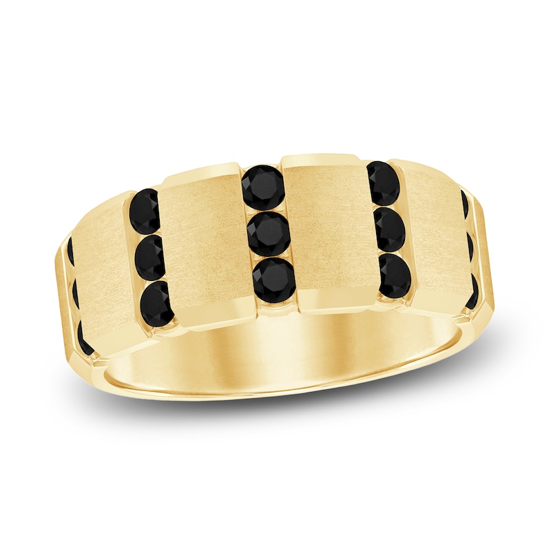 Men's Black Diamond Ring 1 ct tw Round 14K Yellow Gold