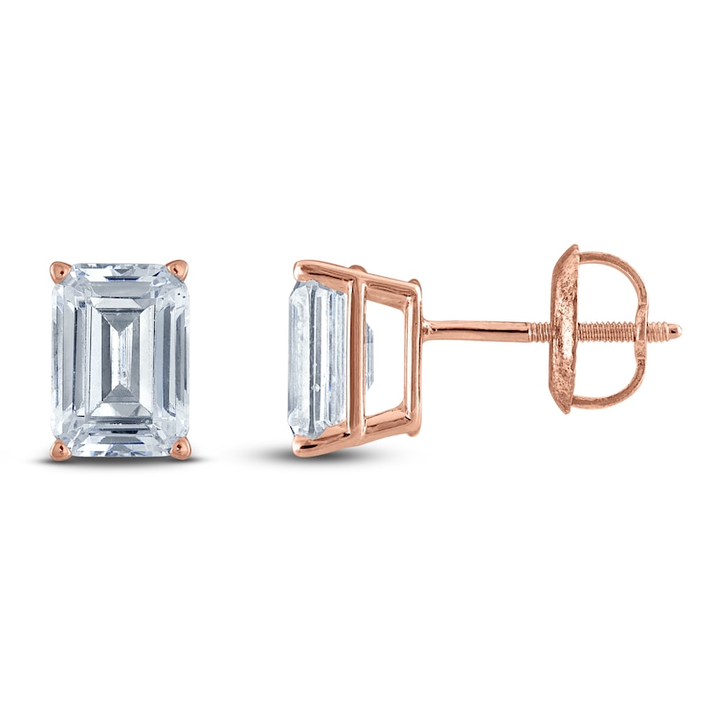 Emerald-Cut Lab-Created Diamond Solitaire Stud Earrings 1-1/2 ct tw 14K Rose Gold (F/SI2)