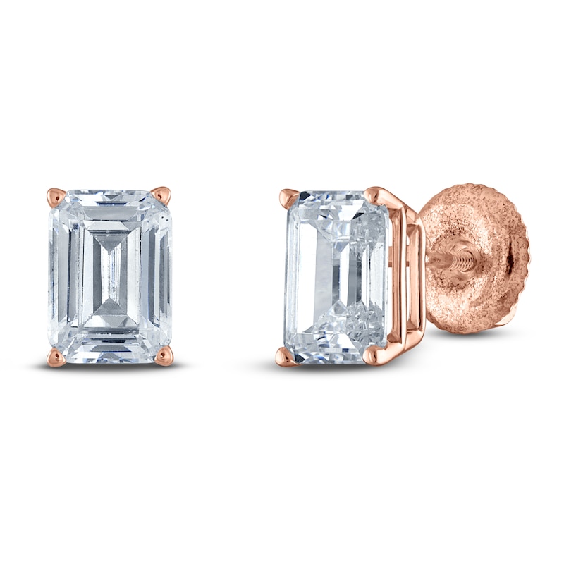 Emerald-Cut Lab-Created Diamond Solitaire Stud Earrings 1-1/2 ct tw 14K Rose Gold (F/SI2)