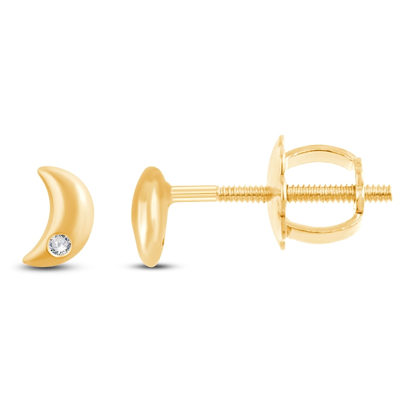 Main Image 1 of Children's Diamond Accent Moon Stud Earrings 14K Yellow Gold