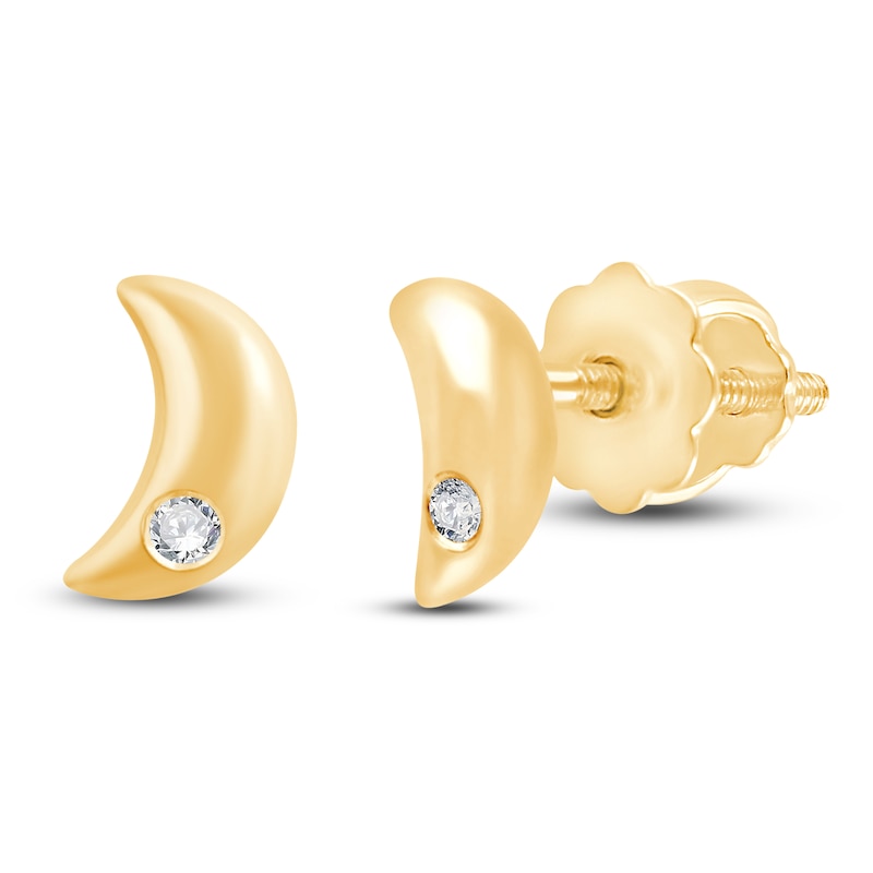 Main Image 2 of Children's Diamond Accent Moon Stud Earrings 14K Yellow Gold